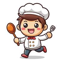 cartoon chef running with a mpatula and a spatula vector