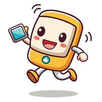 a cartoon phone running with a tablet in its hand vector