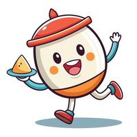 an egg character running with a plate of food vector