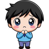 a cartoon boy with a sad face white background vector