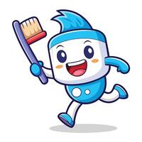 toothbrush character running with toothbrush in hand vector