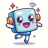 cute robot running illustration white background vector