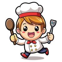 cartoon chef holding a spatula and a spatula white background vector