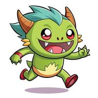 a cartoon green monster running with horns vector