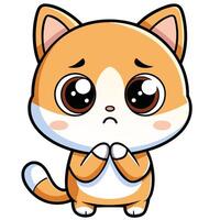 cute cartoon cat praying with hands folded on a white background vector