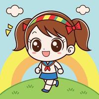 a cartoon girl in a school uniform running on a white background vector