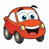 cartoon car with big eyes and smiling face white background vector