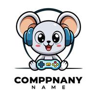 mouse with headphones and game controller logo design vector