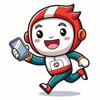 a cartoon character running with a cell phone vector