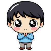 a cartoon boy with sad eyes on a white background on a white background vector