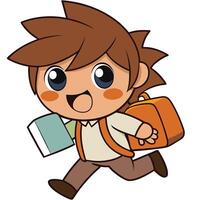 cartoon boy with backpack running with books vector