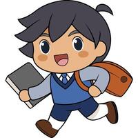 a cartoon boy with a backpack and a book on a white background vector