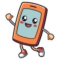 a cartoon phone character running and waving white background vector