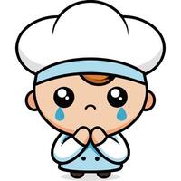 chef crying with his hands folded white background vector