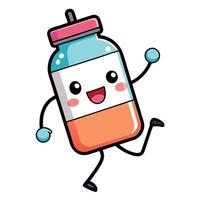 a cartoon bottle with a smiley white background white background vector