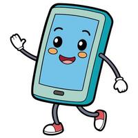 a cartoon phone character waving and smiling white background vector