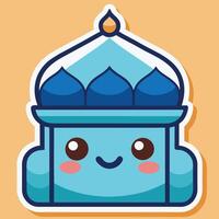 a cartoon blue mosque with a smiling face white background vector