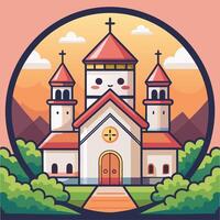 a cartoon church with a tower and a tower vector