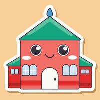 sticker with a cute house on a yellow background vector