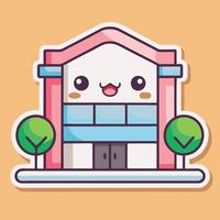 a sticker of a building with a cute face vector