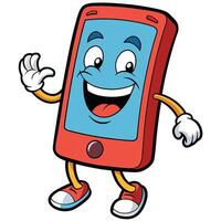 a cartoon red cell phone waving and smiling vector