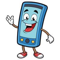 mobile phone cartoon character w on a white backgroundaving and smiling illustration vector
