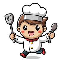 cartoon chef running with a spatula and spoon vector
