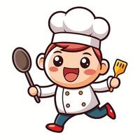 cartoon chef running with a spatula and spatula on a white background vector