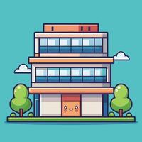 an illustration of a building with windows and trees vector