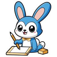 blue bunny with a pencil and a piece of paper vector