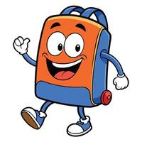 a cartoon orange suitcase character running and waving vector
