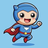 superhero cartoon character running with a blue cape on a white background vector