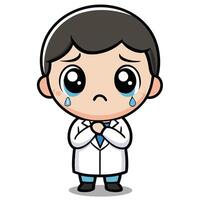 doctor crying with his hands folded on a white background vector