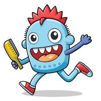 cartoon monster running with comb and brush vector