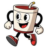 a cartoon cup character running with a straw vector