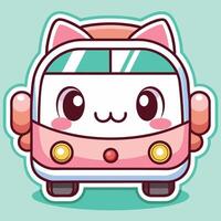 a cute pink bus with eyes and a smile white background vector