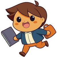 a cartoon boy running with white background a briefcase vector