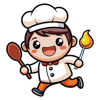 cartoon chef running with a spatula and a spatula white background vector