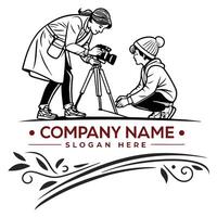 a woman and a man are working on a camera vector