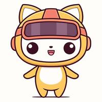 a cartoon cat wearing goggles and a helmet white background vector