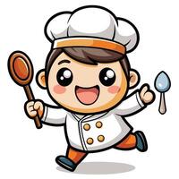 cartoon chef running with spoon and spatula vector