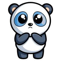 a cartoon panda bear with blue eyes and a sad expression white background vector