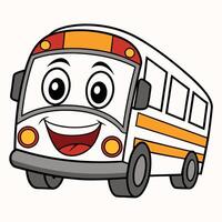 cartoon bus with smiling face and eyes white background vector