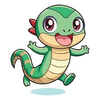a cartoon green snake with big eyes and a smile vector