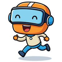 a cartoon robot running with virtual reality glasses on vector