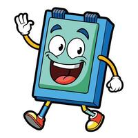 a cartoon battery running with its hand up vector
