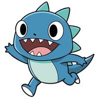 a cartoon blue dinosaur running with its mouth open vector