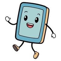 a cartoon tablet character running and smiling vector