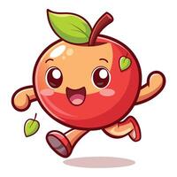 a cartoon apple running with a leaf on its head vector