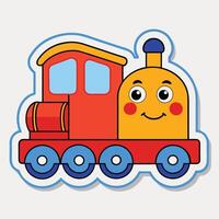 a sticker of a train with a smiley face white background vector